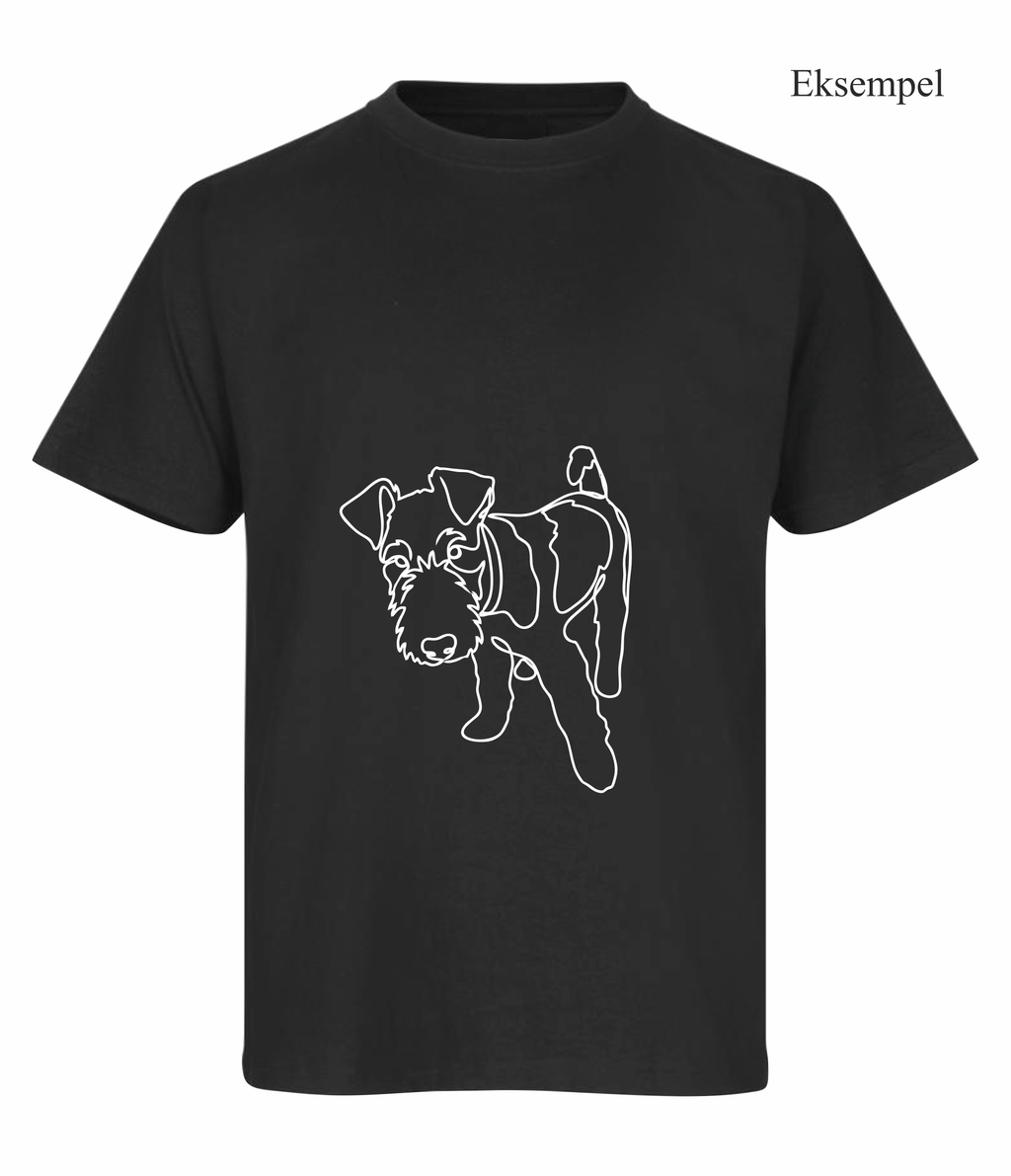 Design Selv line art t-shirt eksempel med personligt hundemotiv