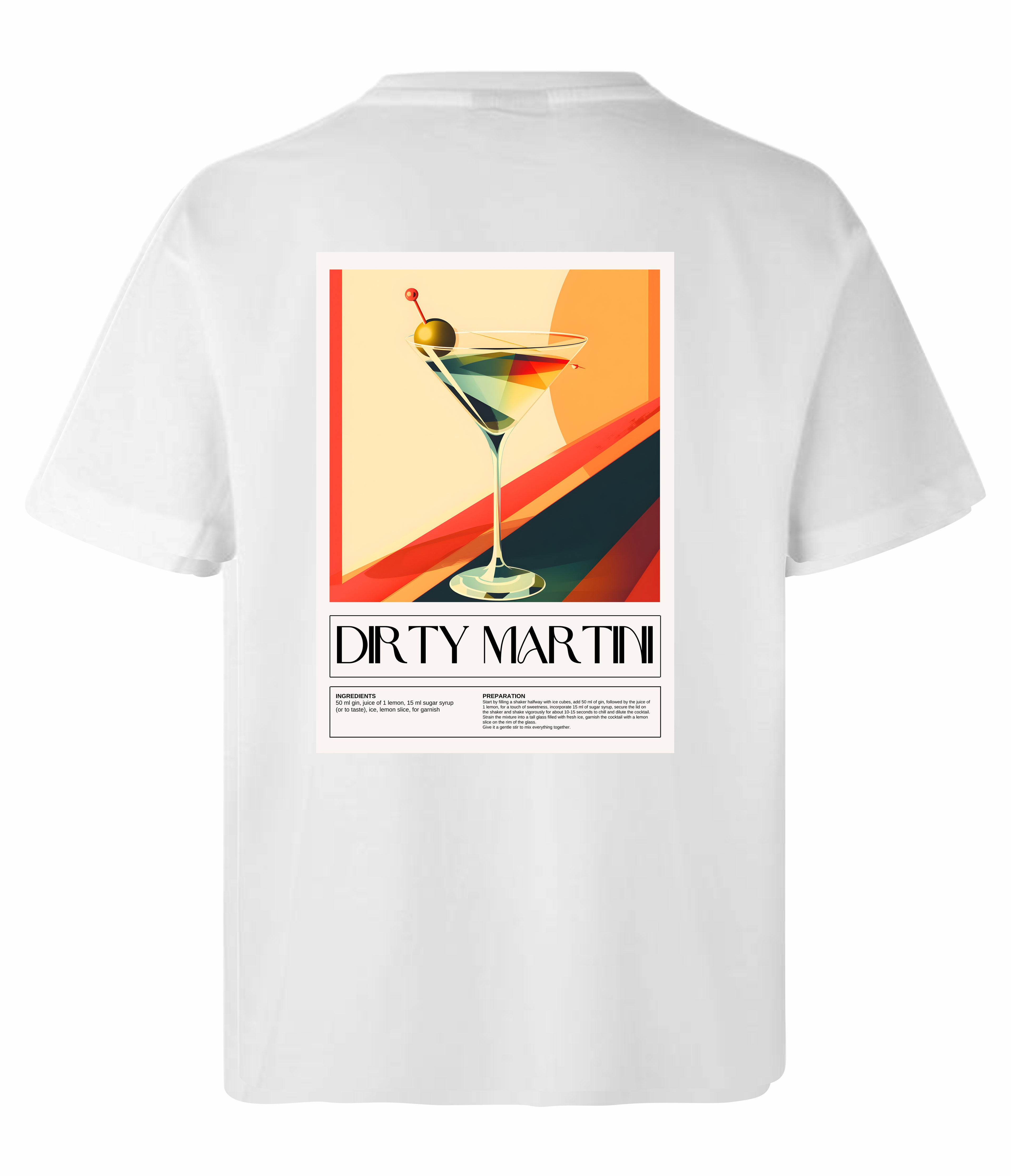 Dirty Martini Mood t-shirt rygtryk med vintage cocktailglas design
