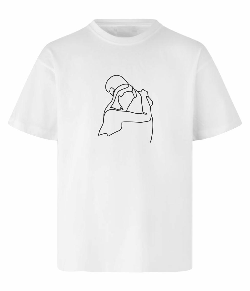 Embrace Lines line art t-shirt frontprint med minimalistisk omfavnelsesdesign