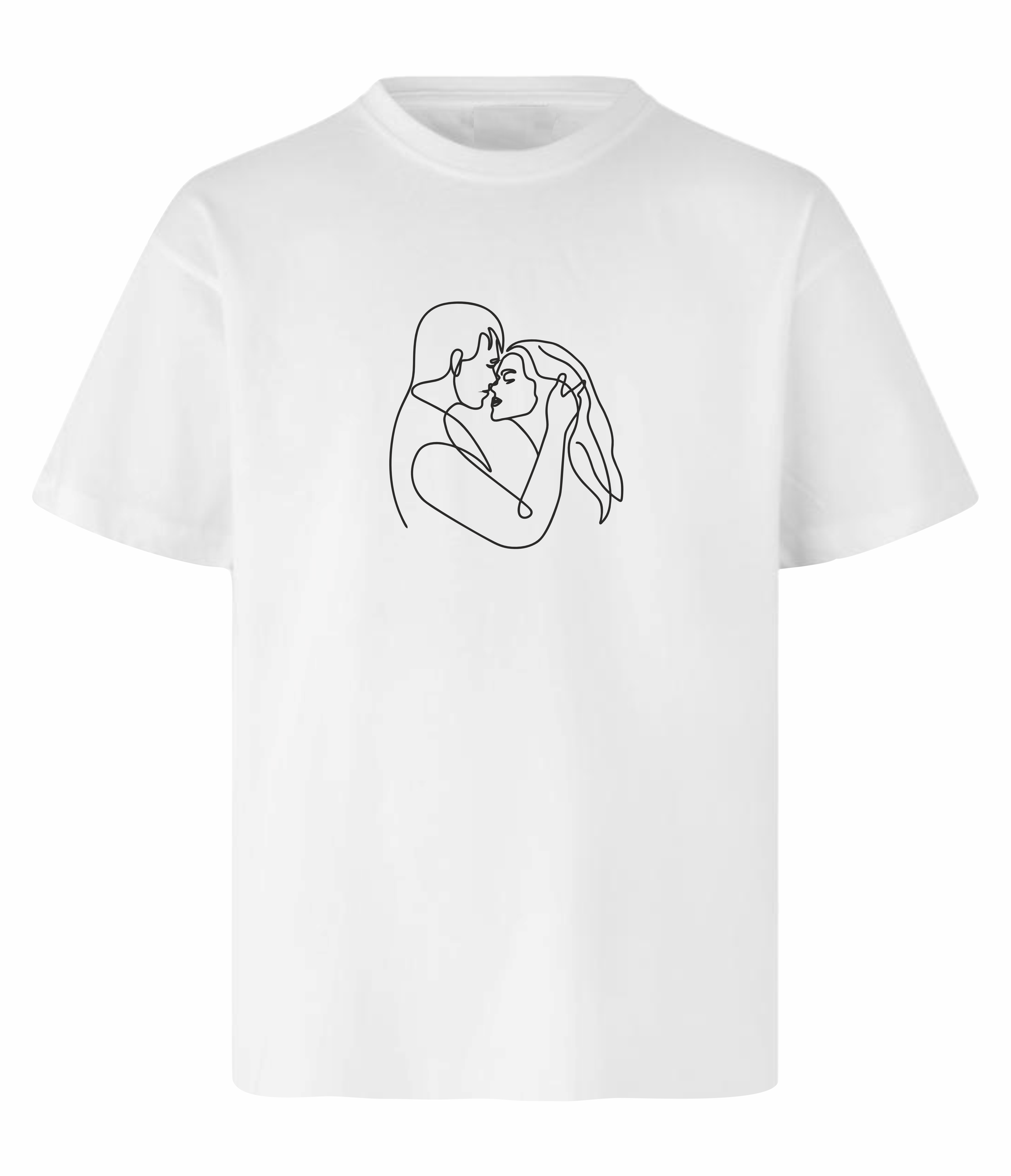 Tender Touch line art t-shirt frontprint med minimalistisk kærlighedsdesign