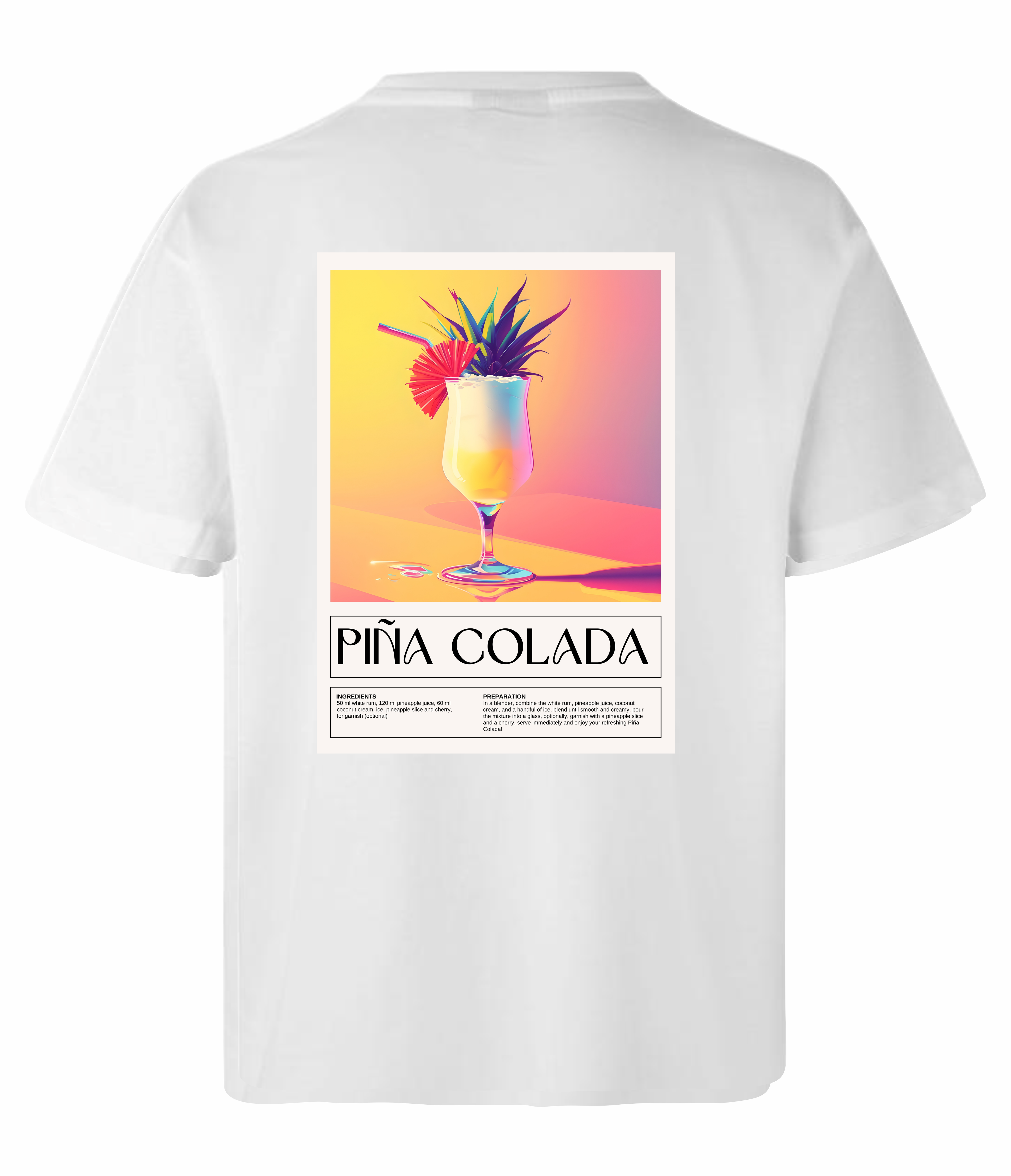 Piña Colada Paradise t-shirt rygtryk med vintage cocktailglas design