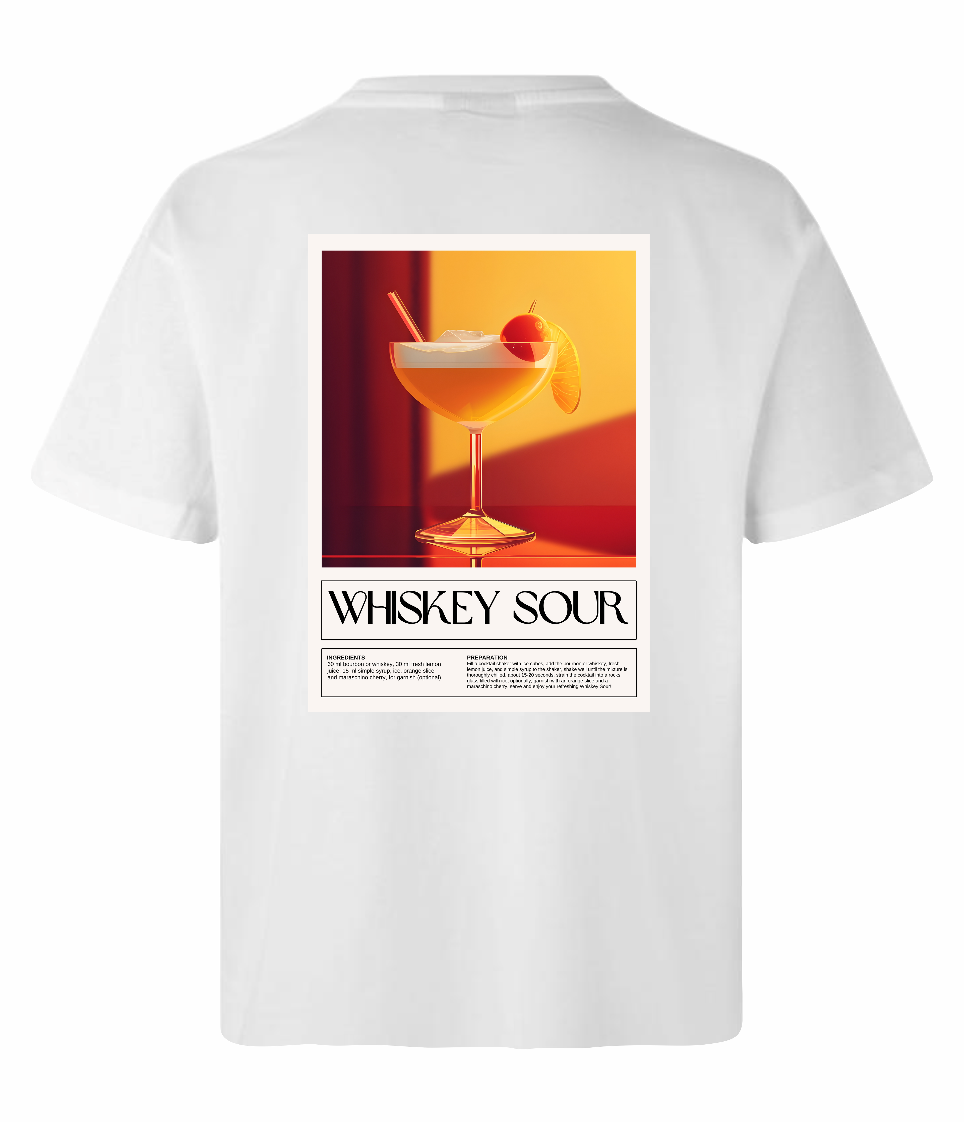 Whiskey Sour Power t-shirt rygtryk med vintage cocktailglas design
